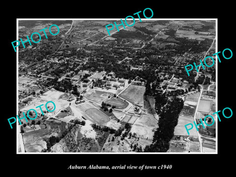 OLD LARGE HISTORIC PHOTO AUBURN ALABAMA, AERIAL VIEW OF THE TOWN c1940