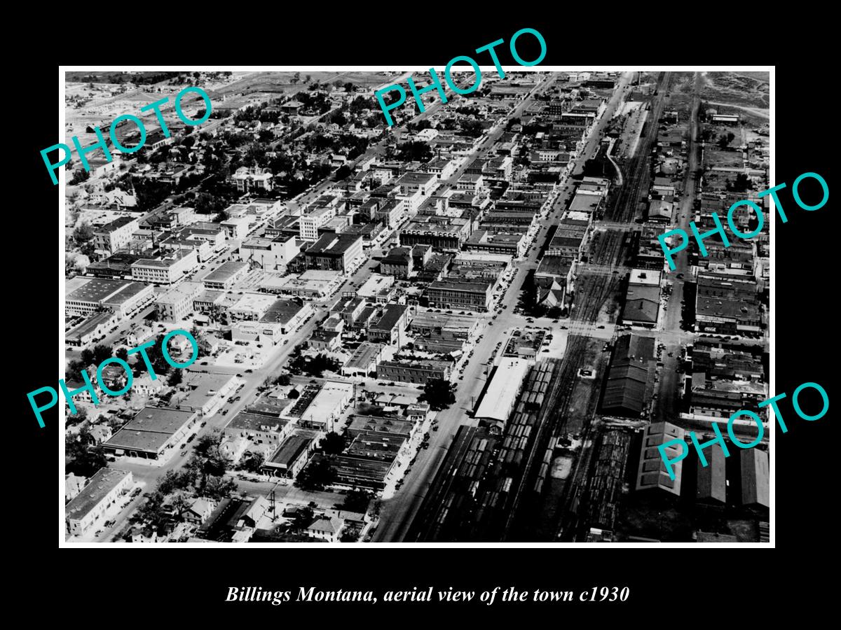 OLD LARGE HISTORIC PHOTO BILLINGS MONTANA, AERIAL VIEW OF THE TOWN c1930