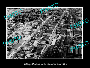 OLD LARGE HISTORIC PHOTO BILLINGS MONTANA, AERIAL VIEW OF THE TOWN c1930