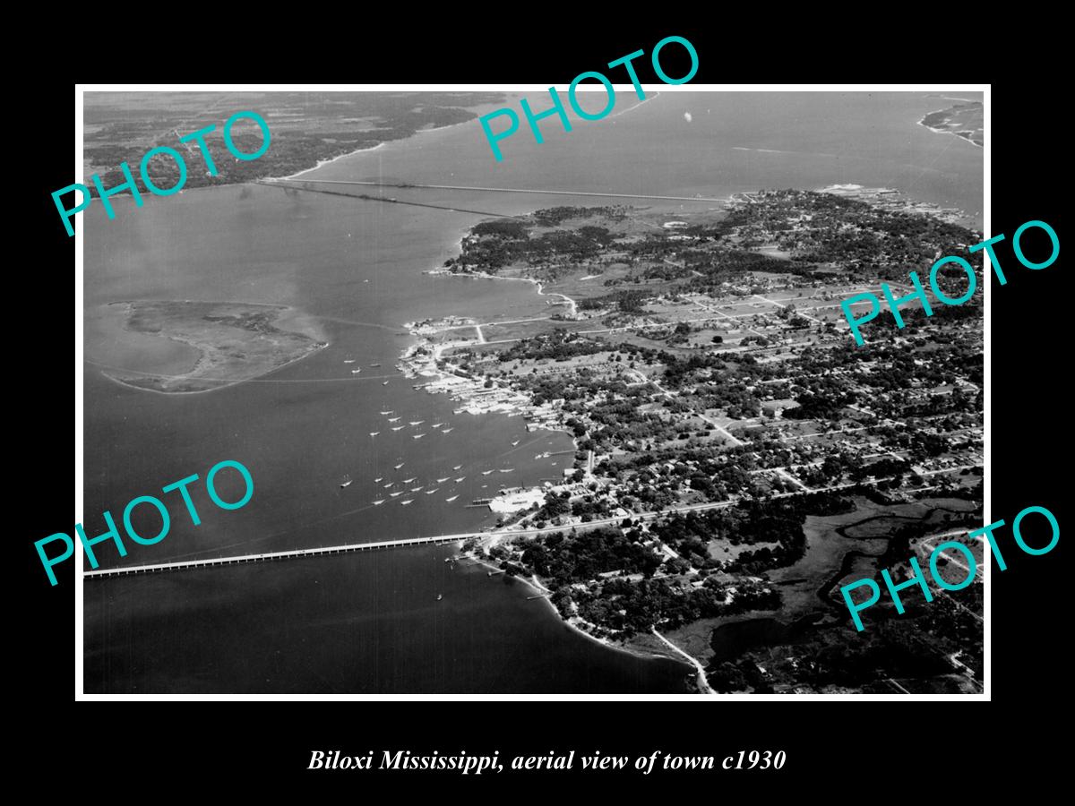 OLD LARGE HISTORIC PHOTO BILOXI MISSISSIPPI, AERIAL VIEW OF THE TOWN c1930 1