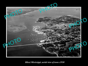 OLD LARGE HISTORIC PHOTO BILOXI MISSISSIPPI, AERIAL VIEW OF THE TOWN c1930 1