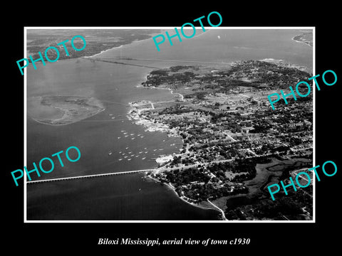 OLD LARGE HISTORIC PHOTO BILOXI MISSISSIPPI, AERIAL VIEW OF THE TOWN c1930 1