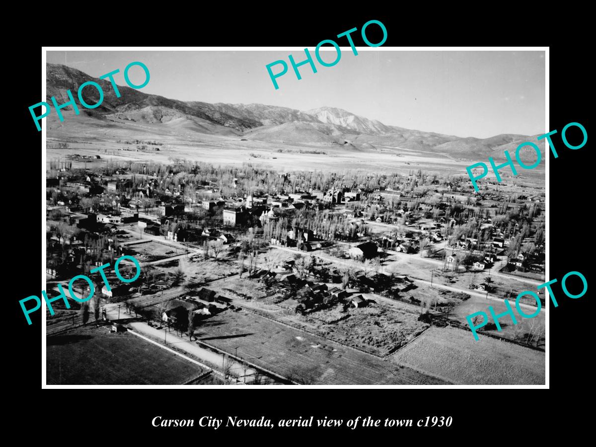 OLD LARGE HISTORIC PHOTO CARSON CITY NEVADA, AERIAL VIEW OF THE TOWN c1930