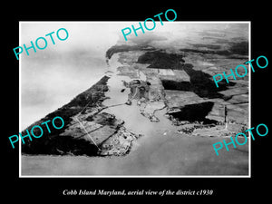 OLD LARGE HISTORIC PHOTO COBB ISLAND MARYLAND, AERIAL VIEW OF DISTRICT c1930