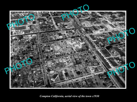 OLD LARGE HISTORIC PHOTO COMPTON CALIFORNIA, AERIAL VIEW OF THE TOWN c1930 1