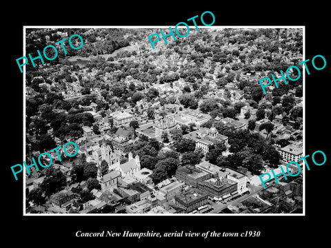 OLD LARGE HISTORIC PHOTO CONCORD NEW HAMPSHIRE, AERIAL VIEW OF THE TOWN c1930