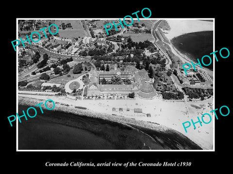 OLD LARGE HISTORIC PHOTO CORONADO CALIFORNIA, AERIAL VIEW OF CORONADO HOTEL 1930