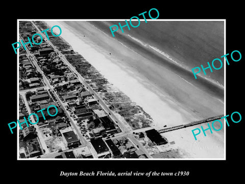 OLD LARGE HISTORIC PHOTO DAYTONA BEACH FLORIDA, AERIAL VIEW OF THE TOWN c1930