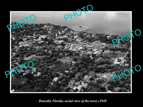 OLD LARGE HISTORIC PHOTO DUNEDIN FLORIDA, AERIAL VIEW OF THE TOWN c1940