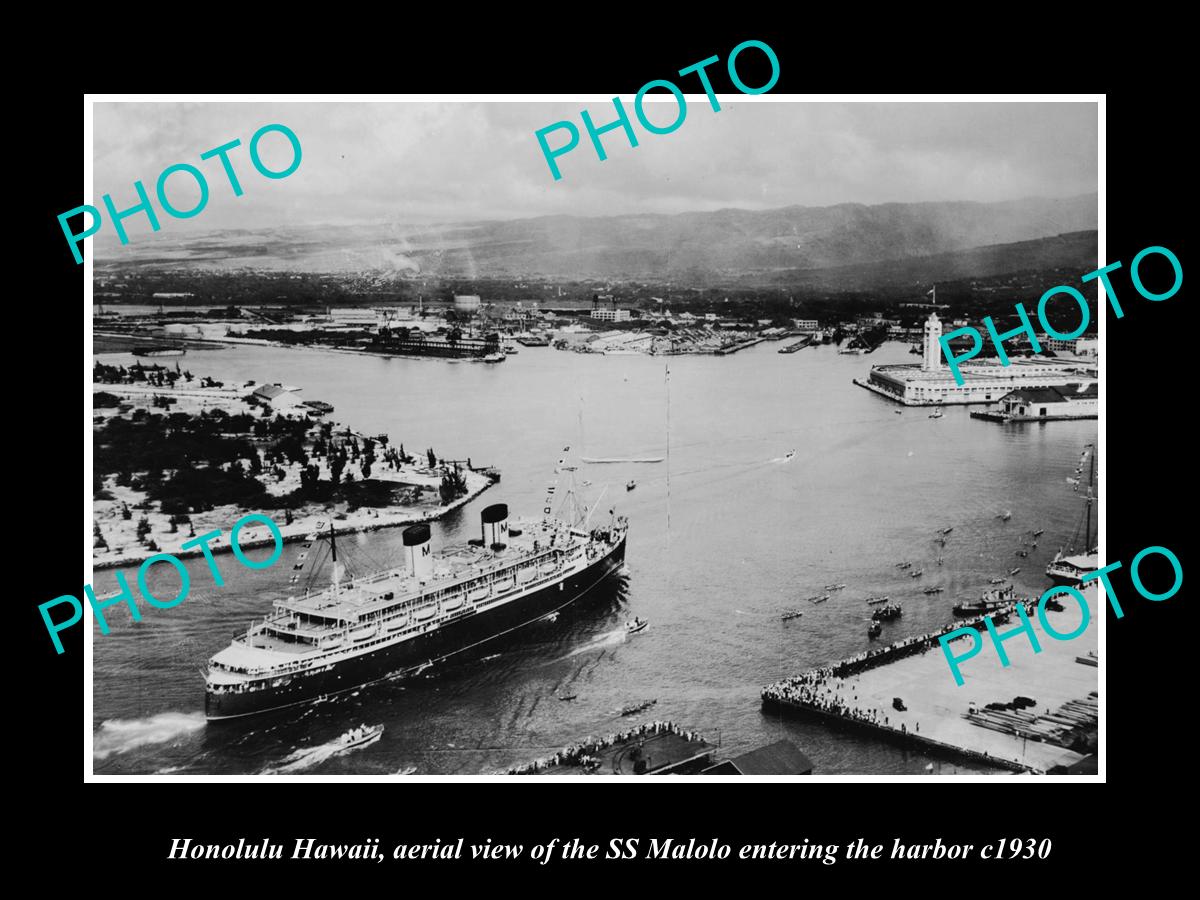 OLD LARGE HISTORIC PHOTO HONOLULU HAWAII, THE SS MALOLO IN THE HARBOR c1930