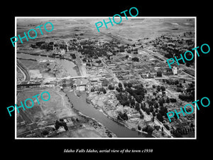 OLD LARGE HISTORIC PHOTO IADHO FALLS IDAHO, AERIAL VIEW OF THE TOWN c1930