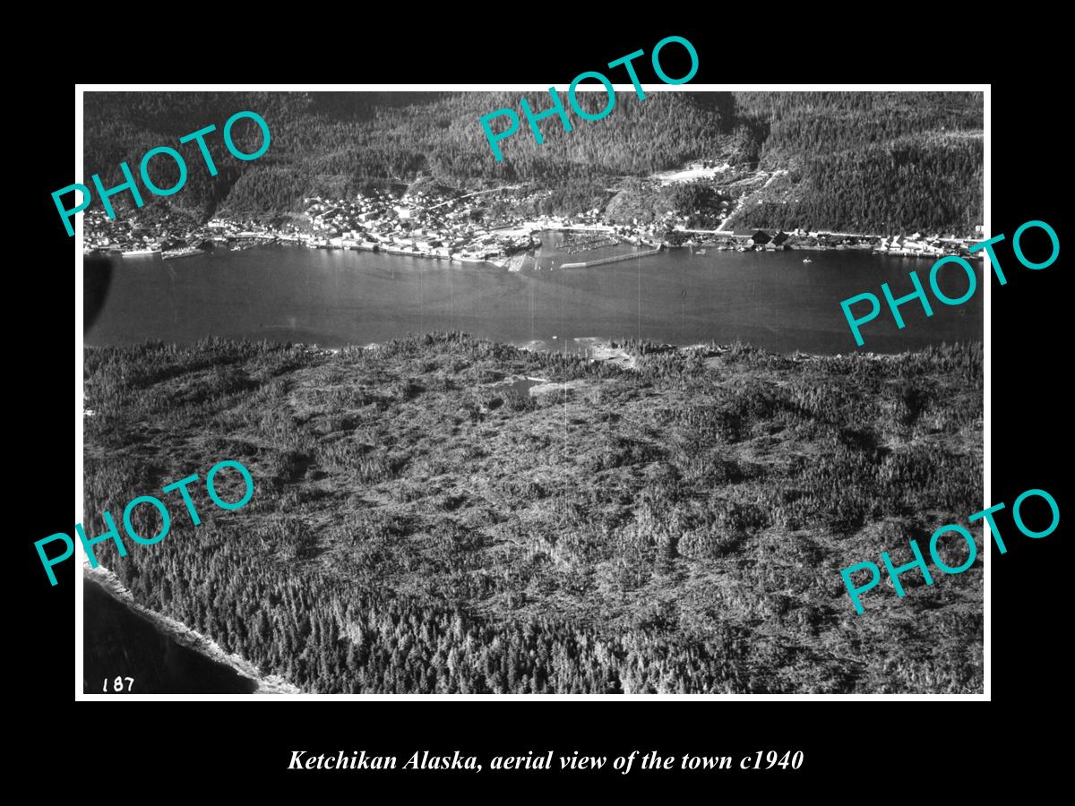 OLD LARGE HISTORIC PHOTO KETCHIKAN ALASKA, AERIAL VIEW OF THE TOWN c1940