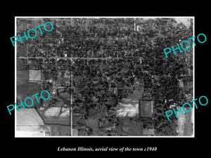 OLD LARGE HISTORIC PHOTO LEBANON ILLINOIS, AERIAL VIEW OF THE TOWN c1940