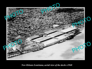 OLD LARGE HISTORIC PHOTO NEW ORLEANS LOUISIANA, AERIAL VIEW OF THE DOCKS c1940