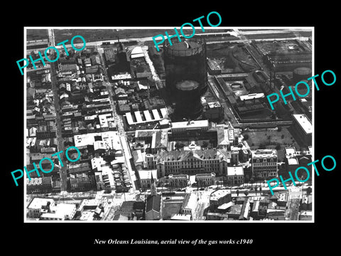 OLD LARGE HISTORIC PHOTO NEW ORLEANS LOUISIANA, AERIAL VIEW OF GAS WORKS c1940