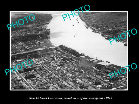 OLD LARGE HISTORIC PHOTO NEW ORLEANS LOUISIANA, AERIAL VIEW OF WATREFRONT c1940