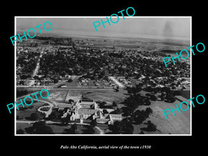 OLD LARGE HISTORIC PHOTO PALO ALTO CALIFORNIA, AERIAL VIEW OF THE TOWN c1930