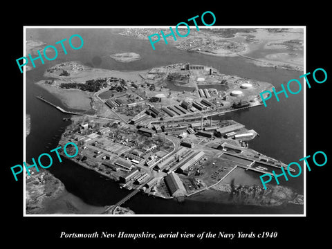 OLD LARGE HISTORIC PHOTO PORTSMOUTH NEW HAMPSHIRE, AERIAL VIEW NAVY YARDS c1940