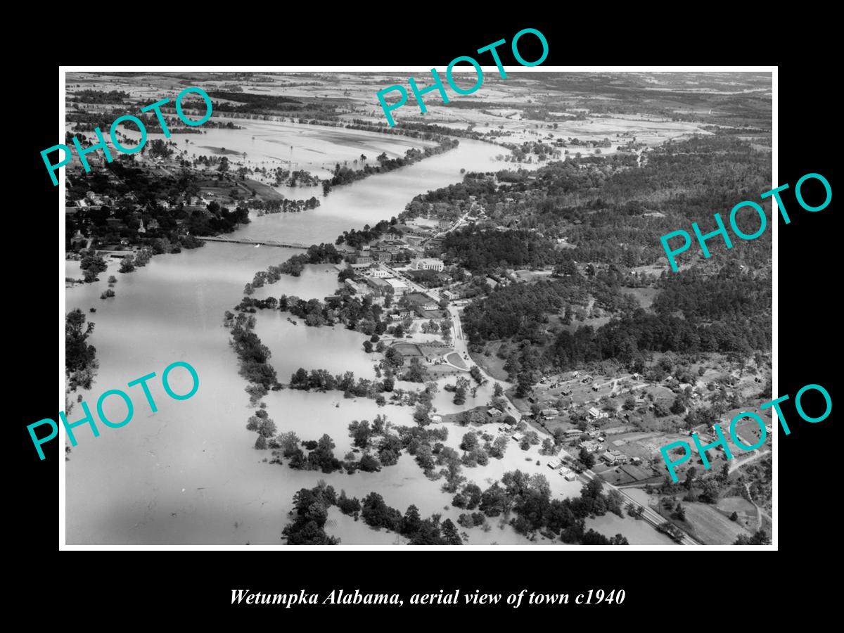 OLD LARGE HISTORIC PHOTO WETUMPKA ALABAMA, AERIAL VIEW OF THE TOWN c1940