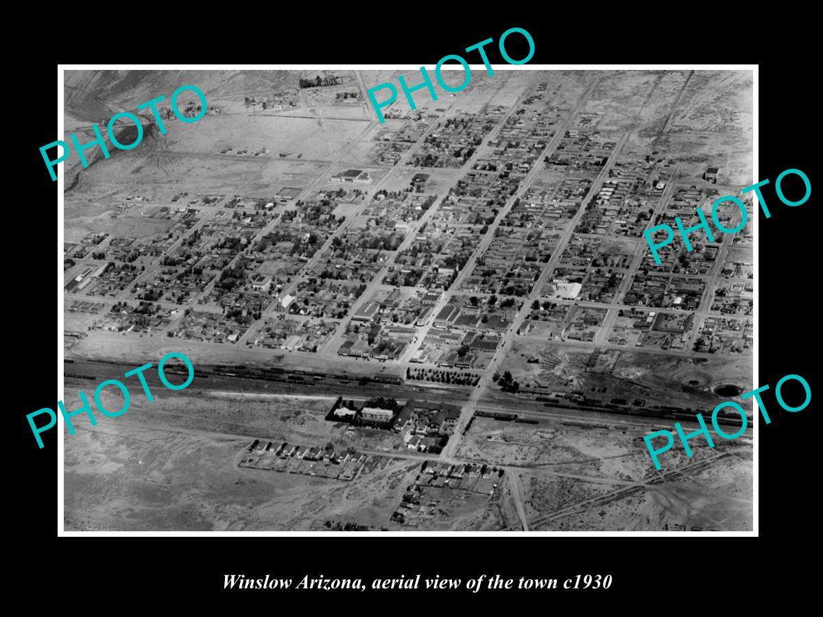 OLD LARGE HISTORIC PHOTO WINSLOW ARIZONA, AERIAL VIEW OF THE TOWN c1940