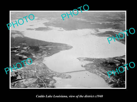 OLD LARGE HISTORIC PHOTO CADDO LAKE LOUISIANA, AERIAL VIEW OF THE DISTICT c1940