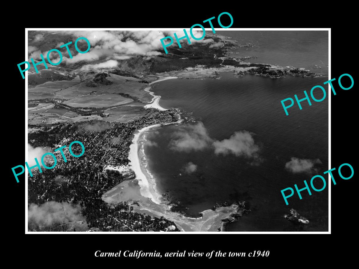 OLD LARGE HISTORIC PHOTO CARMEL CALIFORNIA, AERIAL VIEW OF THE TOWN c1940