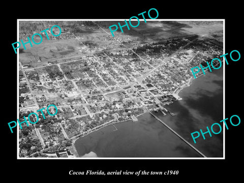 OLD LARGE HISTORIC PHOTO COCOA FLORIDA, AERIAL VIEW OF THE TOWN c1940