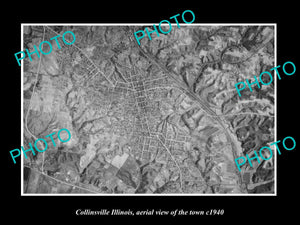 OLD LARGE HISTORIC PHOTO COLLINSVILLE ILLINOIS, AERIAL VIEW OF THE TOWN c1940