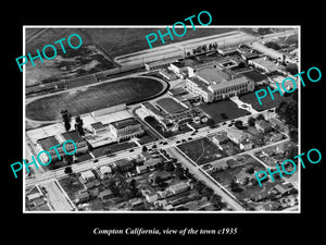 OLD LARGE HISTORIC PHOTO COMPTON CALIFORNIA, AERIAL VIEW OF THE TOWN c1935