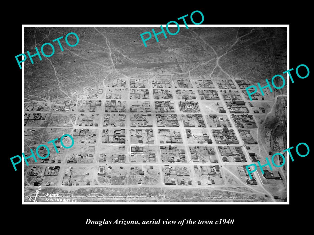 OLD LARGE HISTORIC PHOTO DOUGLAS ARIZONA, AERIAL VIEW OF THE TOWN c1940