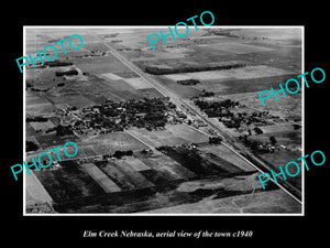 OLD LARGE HISTORIC PHOTO ELM CREEK NEBRASKA, AERIAL VIEW OF THE TOWN c1940