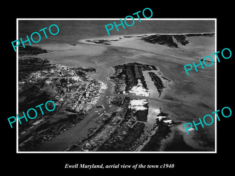 OLD LARGE HISTORIC PHOTO EWELL MARYLAND, AERIAL VIEW OF THE TOWN c1940