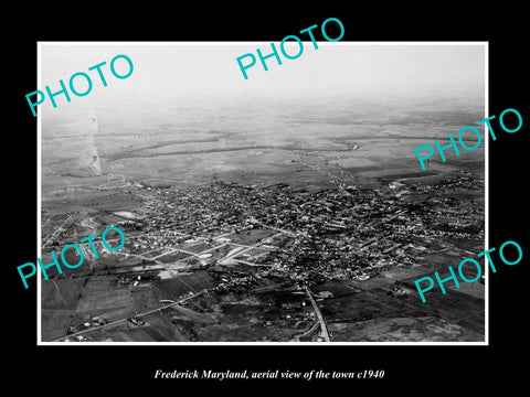 OLD LARGE HISTORIC PHOTO FREDERICK MARYLAND, AERIAL VIEW OF THE TOWN c1940