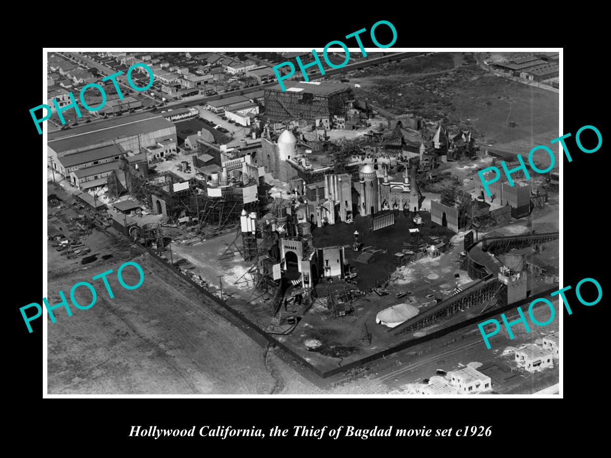 OLD LARGE HISTORIC PHOTO HOLLYWOOD CALIFORNIA, AERIAL VIEW OF MOVIE SET c1926