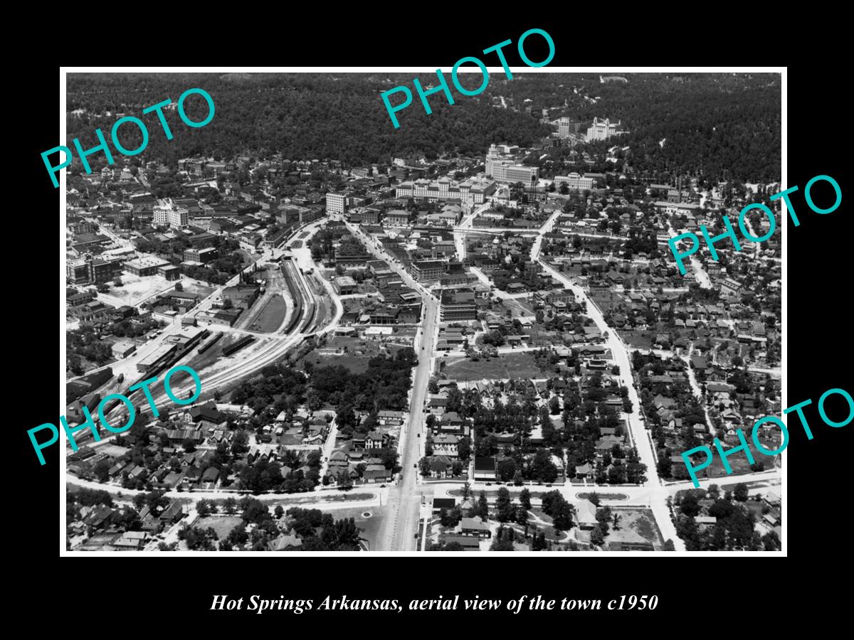 OLD LARGE HISTORIC PHOTO HOT SPRINGS ARKANSAS, AERIAL VIEW OF THE TOWN c1950