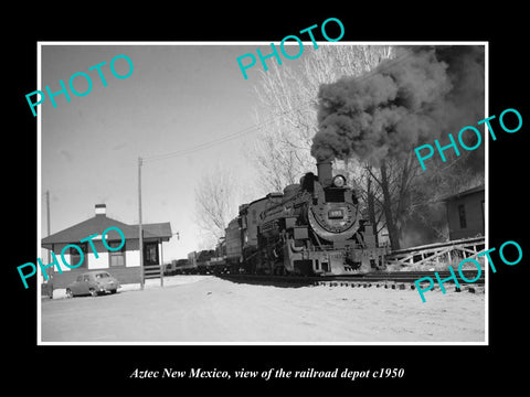 OLD LARGE HISTORIC PHOTO OF AZTEC NEW MEXICO, THE RAILROAD DEPOT STATION c1950