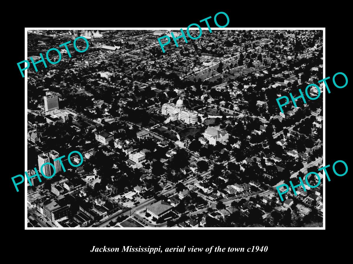 OLD LARGE HISTORIC PHOTO JACKSON MISSISSIPPI, AERIAL VIEW OF THE TOWN c1940