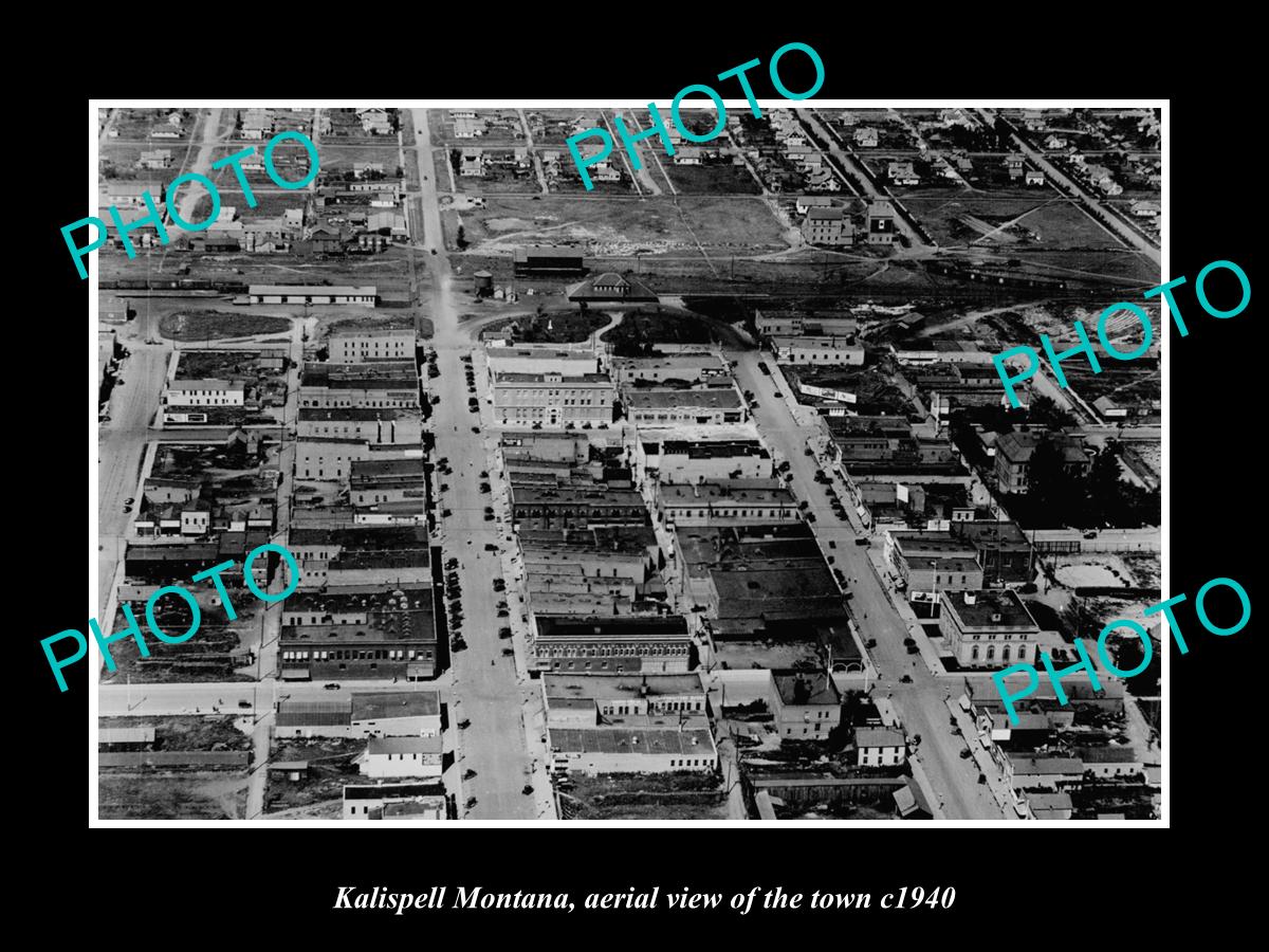 OLD LARGE HISTORIC PHOTO KALISPELL MONTANA, AERIAL VIEW OF THE TOWN c1940