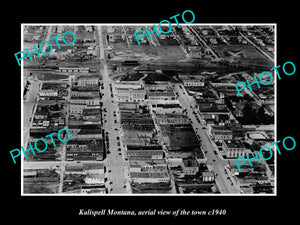 OLD LARGE HISTORIC PHOTO KALISPELL MONTANA, AERIAL VIEW OF THE TOWN c1940