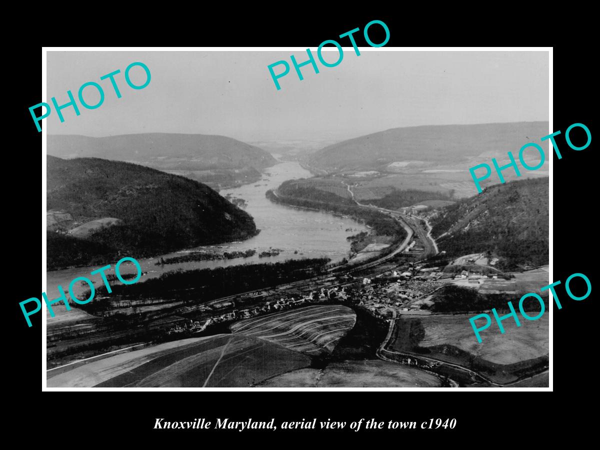 OLD LARGE HISTORIC PHOTO KNOXVILLE MARYLAND, AERIAL VIEW OF THE TOWN c1940