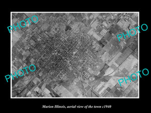 OLD LARGE HISTORIC PHOTO MARION ILLINOIS, AERIAL VIEW OF THE TOWN c1940