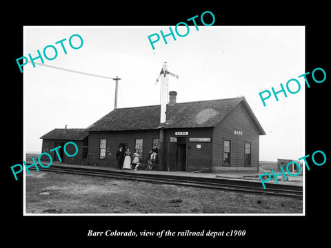 OLD LARGE HISTORIC PHOTO OF BARR COLORADO, THE RAILROAD DEPOT STATION c1900