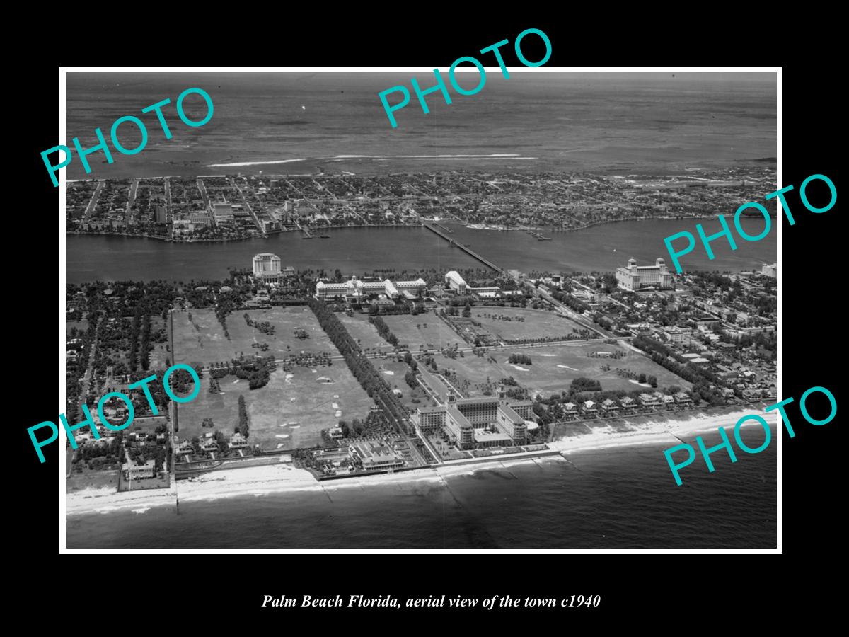 OLD LARGE HISTORIC PHOTO PALM BEACH FLORIDA, AERIAL VIEW OF THE TOWN c1940