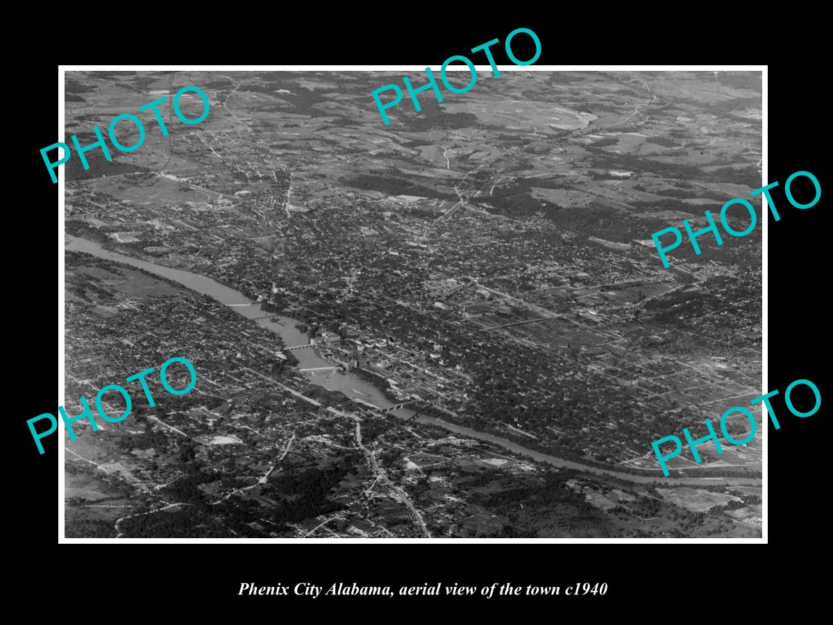 OLD LARGE HISTORIC PHOTO PHENIX CITY ALABAMA, AERIAL VIEW OF THE TOWN c1940