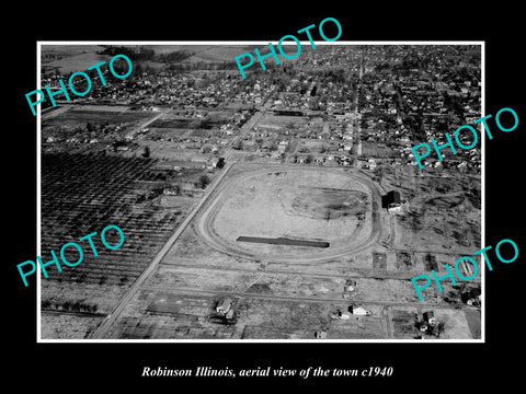 OLD LARGE HISTORIC PHOTO ROBINSON ILLINOIS, AERIAL VIEW OF THE TOWN c1940