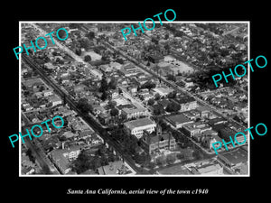 OLD LARGE HISTORIC PHOTO SANTA ANA CALIFORNIA, AERIAL VIEW OF THE TOWN c1940