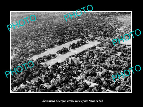 OLD LARGE HISTORIC PHOTO SAVANNAH GEORGIA, AERIAL VIEW OF THE TOWN c1940