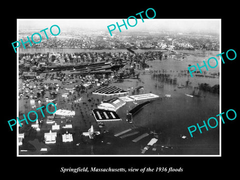 OLD LARGE HISTORIC PHOTO SPRINGFIELD MASSACHUSETTS, AERIAL VIEW TOWN FLOOD 1936