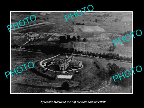 OLD LARGE HISTORIC PHOTO SYKESVILLE MARYLAND, AERIAL VIEW OF HOSPITAL c1930