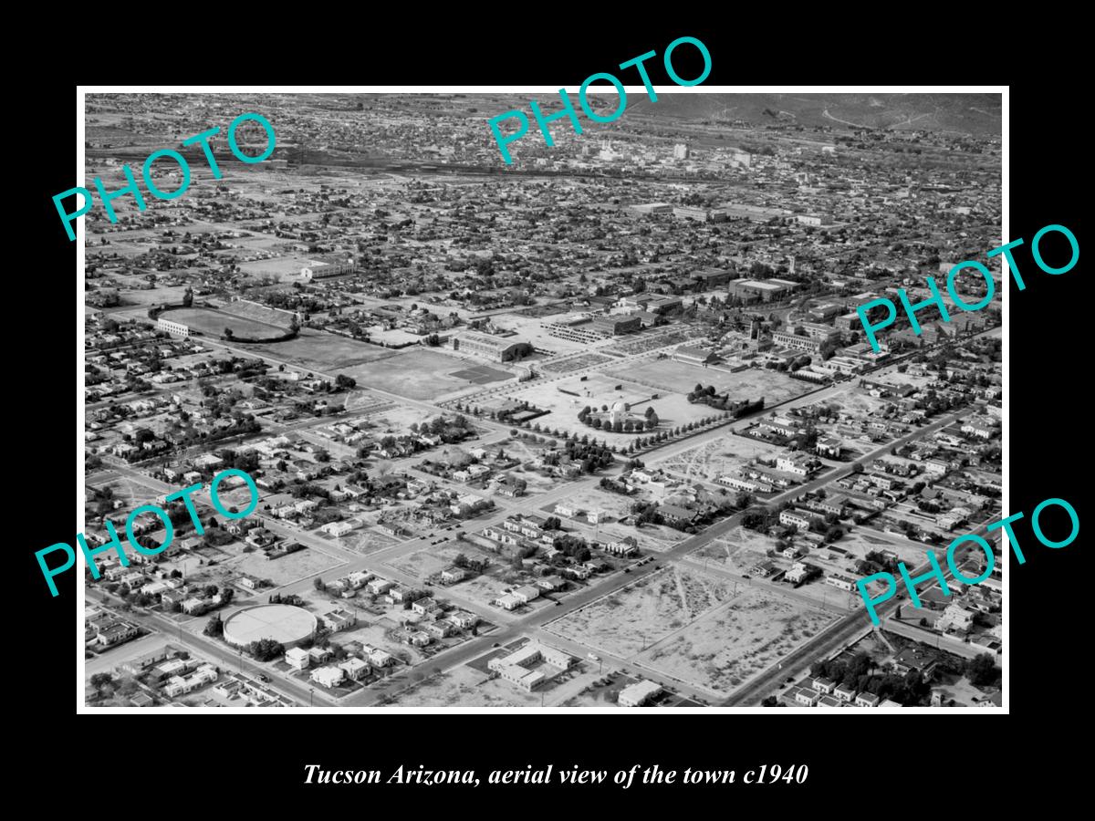 OLD LARGE HISTORIC PHOTO TUCSON ARIZONA, AERIAL VIEW OF THE TOWN c1940